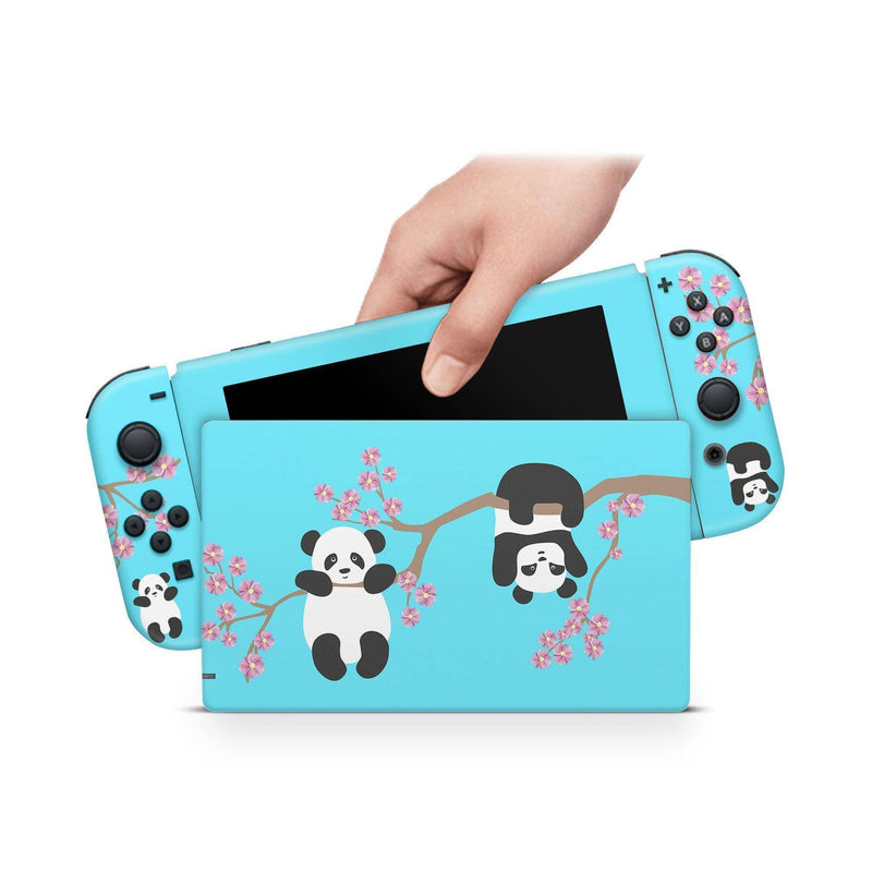 Panda Aqua Nintendo Switch Skin Decal For Console Joy-Con And Dock - ZoomHitskin