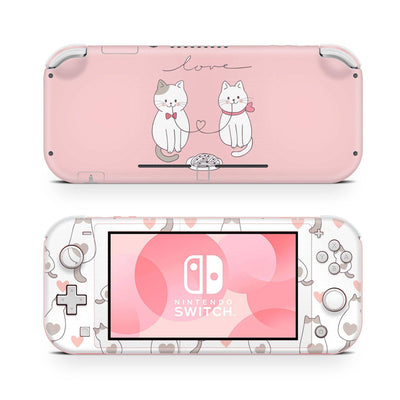 Nintendo Switch Lite Skin Decal For Console Cats Love Rose Pastel White Pet - ZoomHitskin