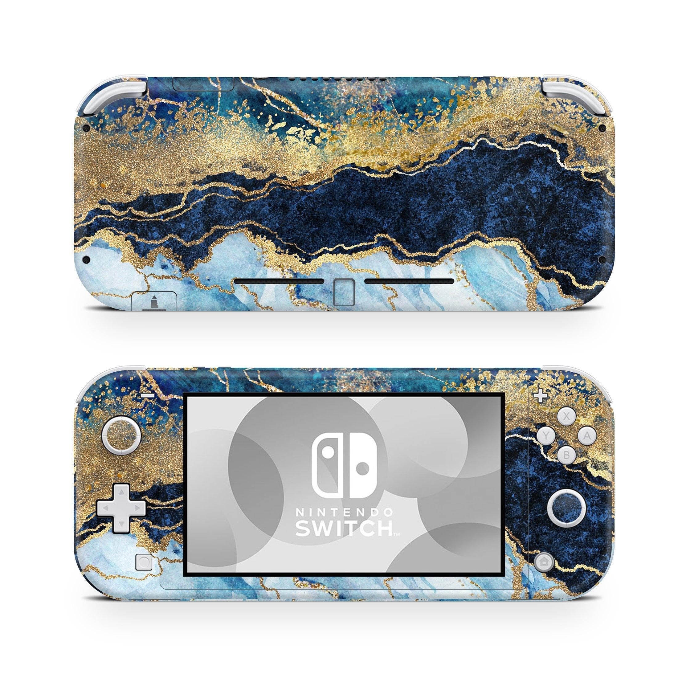 Nintendo Switch Lite Skin Decals - Gold Navy - Wrap Vinyl Sticker