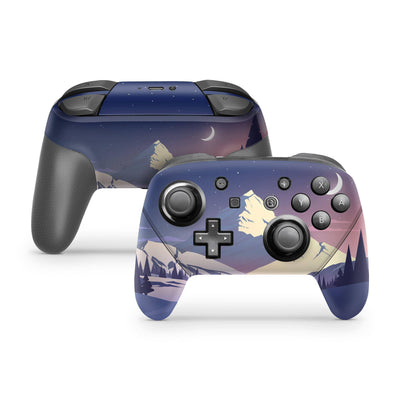 Nintendo Switch Pro Controller Skin Decal Sticke Landscape Nature Forest Winter Blue Purple Moon Snow Montain Night View White Snow Wrap Set - ZoomHitskin