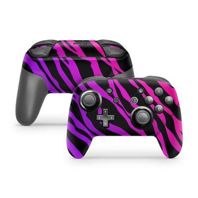 Nintendo Switch Pro Controller Skin Decal Sticker Africa Skin Zebra Vibrant Color Lilac Plum Magenta Pink Dazzle Ombre Degrade Rose Wrap Set - ZoomHitskin