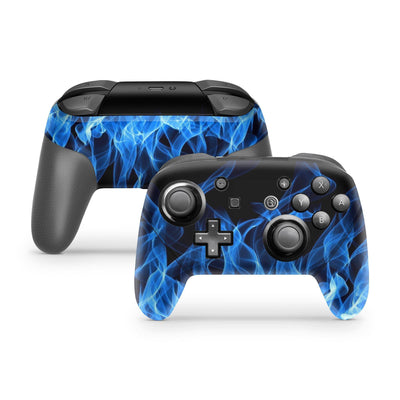 Nintendo Switch Pro Controller Skin Decal Sticker Blue Vibrant Fire Flames Navy Black Inforno Heat Glossy Art Graphic Hot Inferno Wrap Set - ZoomHitskin