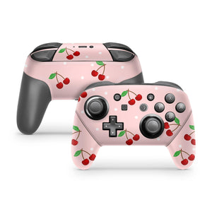 Nintendo Switch Pro Controller Skin Decal Sticker Cherries Fruit Tropic Rose Pink Crimson Ruddy Fresh Blooming Pinky Full Cover Custom Set - ZoomHitskin