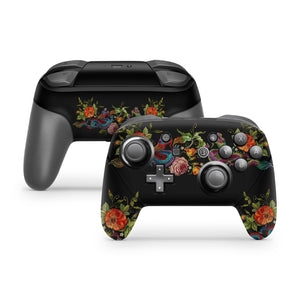 Nintendo Switch Pro Controller Skin Decal Sticker Embroidery Dragon Lung Oriental Art Chinese Black Gold Color Luck Ruby Culture China Set - ZoomHitskin
