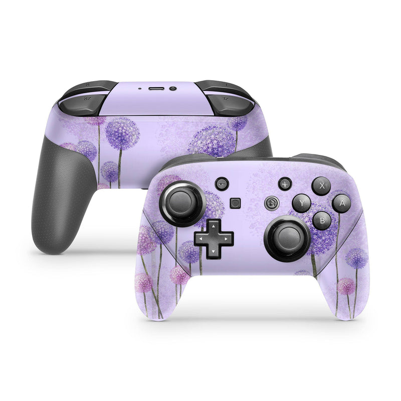 Nintendo Switch Pro Controller Skin Decal Sticker Fields Spring Lilas Flowers Lavender Pastel Blooming Verdant Purple Violet Custom Wrap Set - ZoomHitskin
