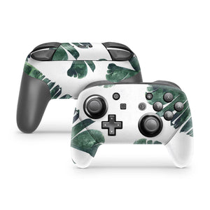 Nintendo Switch Pro Controller Skin Decal Sticker Leave Green Pale Color Floral Pattern Leafs Tropical Botanic Mint Wasabi Custom Wrap Set - ZoomHitskin