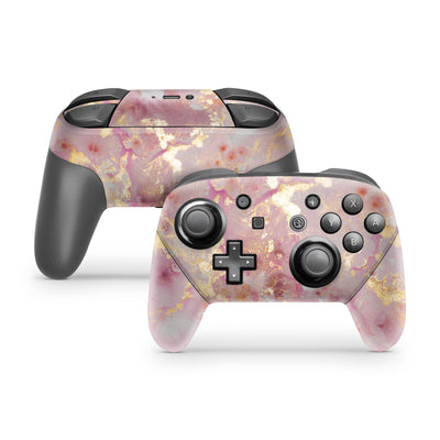Nintendo Switch Pro Controller Skin Decal Sticker Mineral Pink Rose Gold Glossy Granit Stone Dark Color Quartz Pastel Agate Texture Rose Set - ZoomHitskin