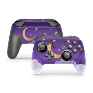 Nintendo Switch Pro Controller Skin Decal Sticker Moon Cloud Gold Pastel Sky Star Purple Lavender Fluffy Colored Lilac Night Bright Pale Set - ZoomHitskin