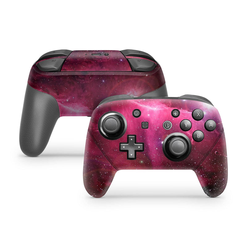 Nintendo Switch Pro Controller Skin Decal Sticker Space Pink Fuchsia Galaxy Stars Eclipse System Solar Rose Dark Pink Light Custom Wrap Set - ZoomHitskin