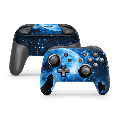 Nintendo Switch Pro Controller Skin Decal Sticker Wolf Pack Blue Sky Star Moon Timber Beast Savage Mountain Wildcat Canine Nature Wolves Set - ZoomHitskin