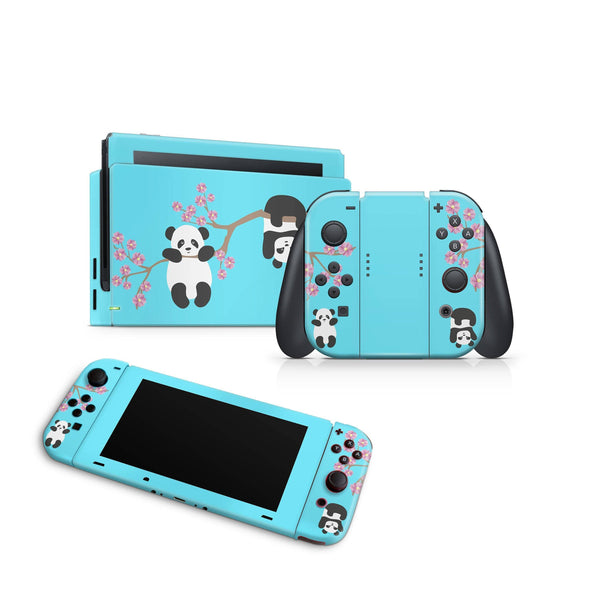 Panda Aqua Nintendo Switch Skin Decal For Console Joy-Con And Dock - ZoomHitskin