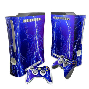 Xbox 360 Skin Sticker  Console Skin Decal And 2 Controller Sticker Blue Lightning Thunder Custom Design Set - ZoomHitskin