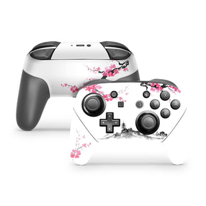 Nintendo Switch Pro Controller Skin Decal Sticker Sky Rose Light Color Oriental Temple Japan Cherry Blossom Mountain Asia Floral Geisha Set - ZoomHitskin